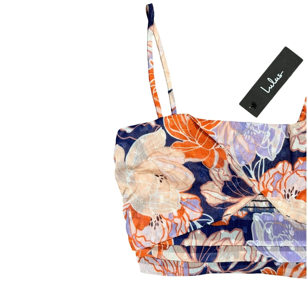 Lulus Tropical Bohemian Floral Twist Front Cutout Crop Top Multi Size Small NWT - Picture 5 of 8